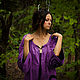Order Purple Folk Linen Dress «Blueberry» Hand-made Native Midi Dress. mongolia. Livemaster. . Dresses Фото №3
