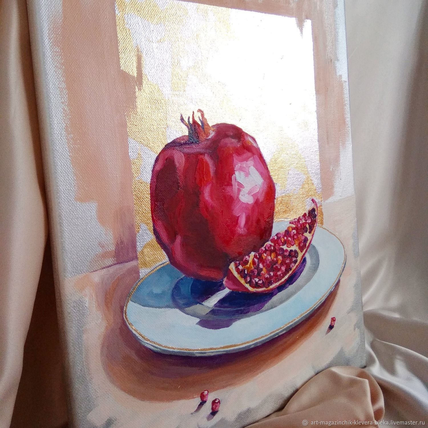 Interior oil painting with gold painting abstract still life pomegranate, Pictures, Obninsk,  Фото №1