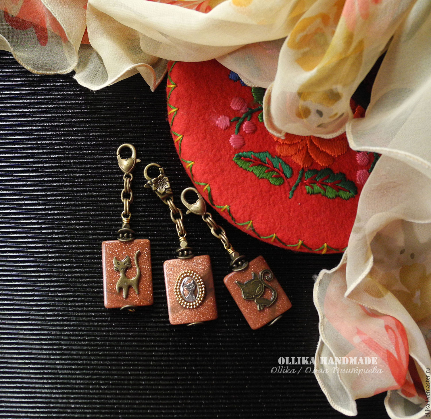 Брелок Котики на Камне, украшение на сумку для ключей, агат, кошка