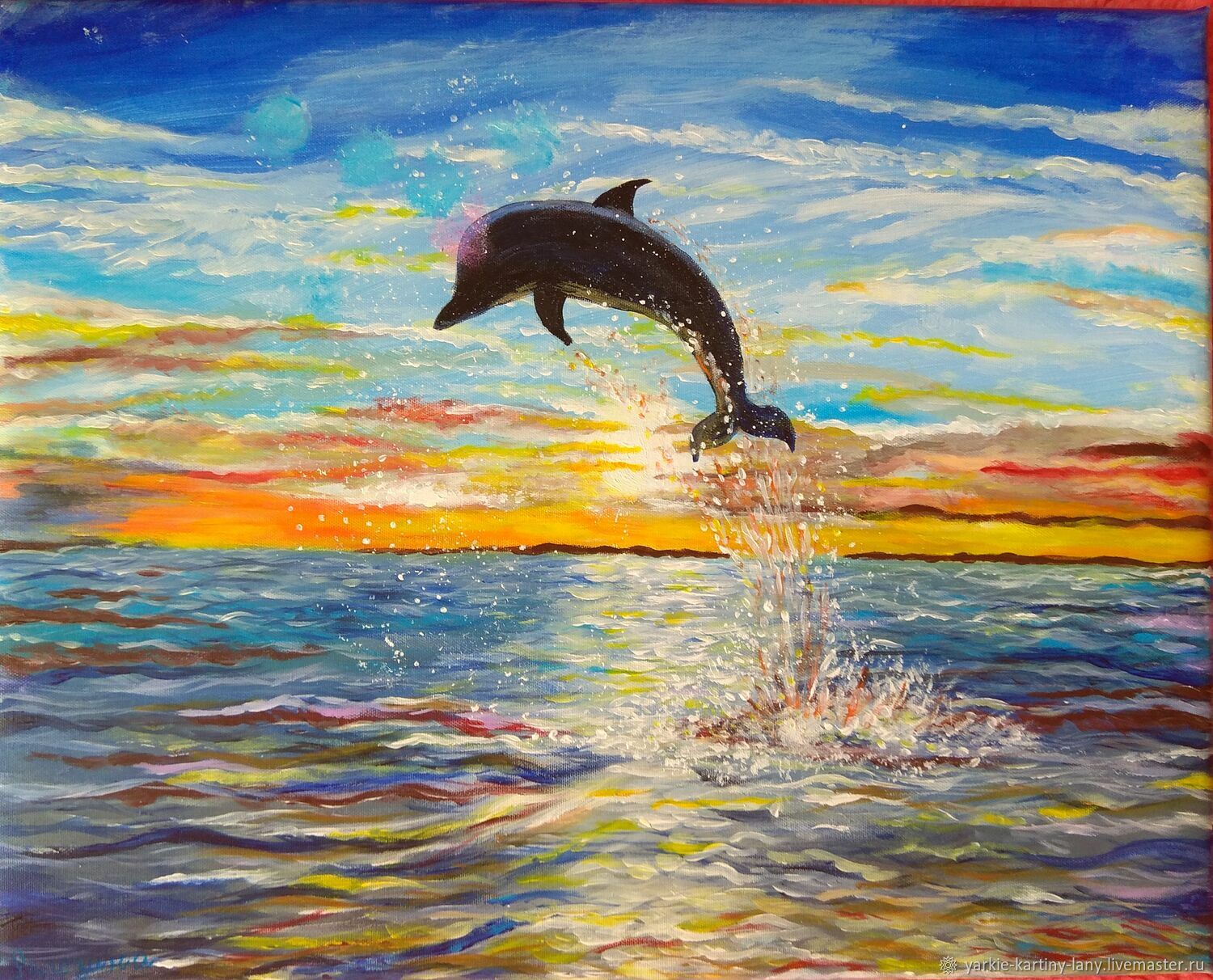 Море с дельфинами акрилом