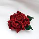 Роза красная "Воздушная", Цветок из кожи брошь. Брошь-булавка. Елена - Leather Flower Art. Ярмарка Мастеров.  Фото №5