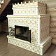 open fireplace with brick firebox trim tile.
