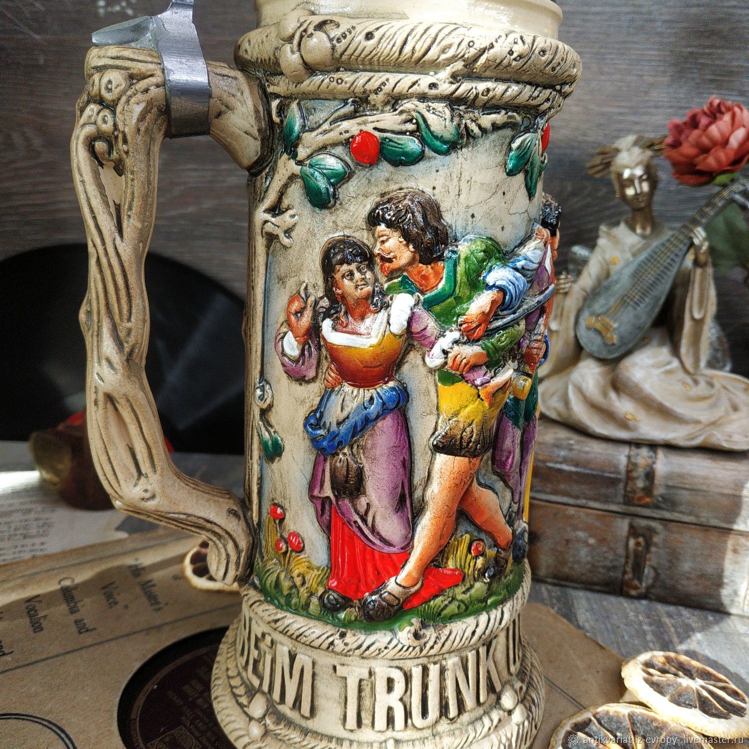 Винтаж: Коллекционная пивная кружка, керамика/олово, ГерманияОбъем 0,7л ...