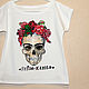 Frida skull t-shirt with flower wreath Frida Kahlo. T-shirts. Koler-art handpainted wear. My Livemaster. Фото №6