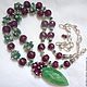 NECKLACE with PENDANT - EMERALDS, RUBIES, beads