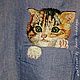 Ручная вышивка Котенок в кармане на рубашке, Костюмы, Санкт-Петербург,  Фото №1