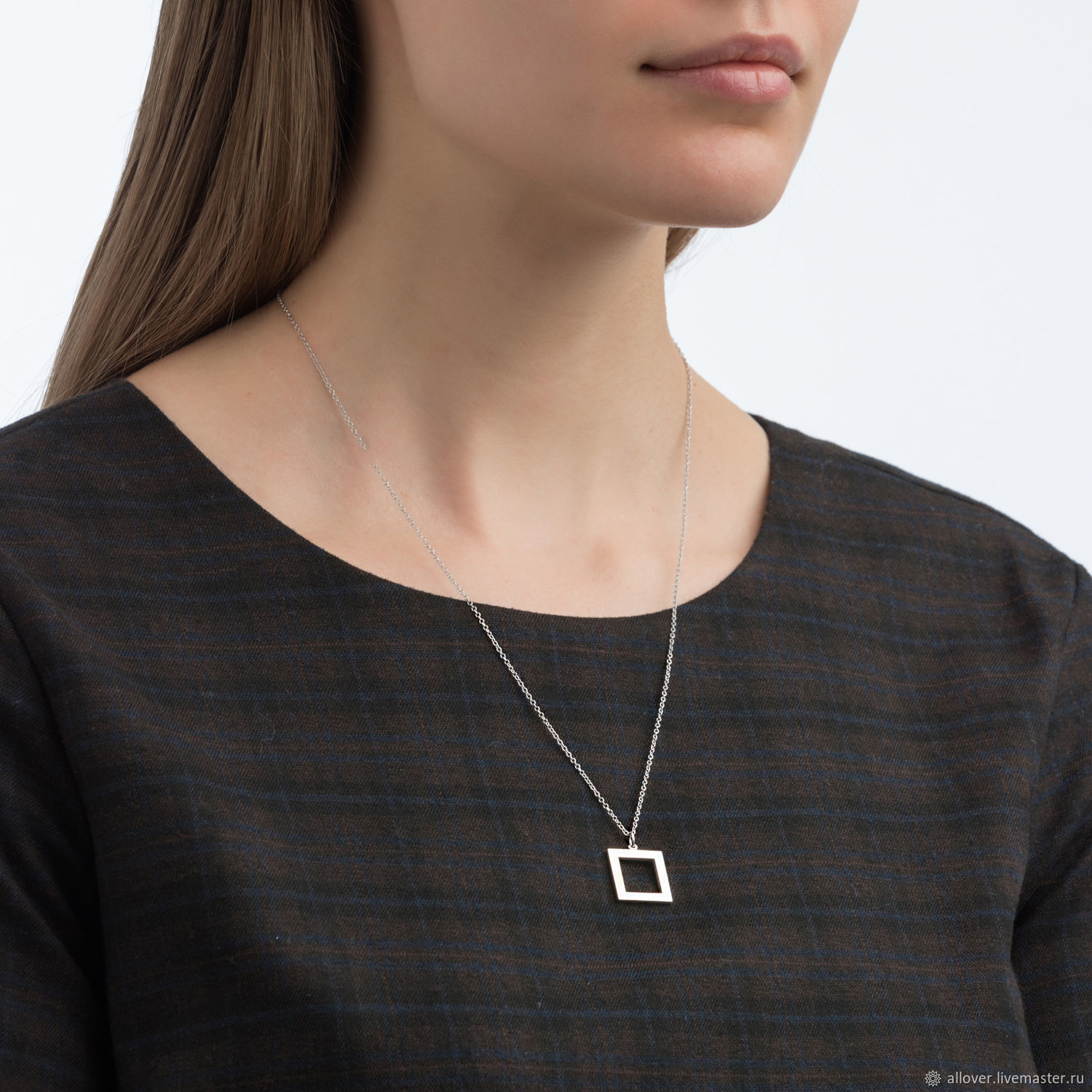 Pendant glossy geometry square 925 sterling silver, Necklace, Moscow,  Фото №1