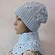 Knitted set - cap and shoulder strap, Blue sky, Headwear Sets, Petrozavodsk,  Фото №1