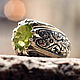 Перстень серебряный с зеленым камнем: хризолит, оливин, перидот, Перстень, Стамбул,  Фото №1