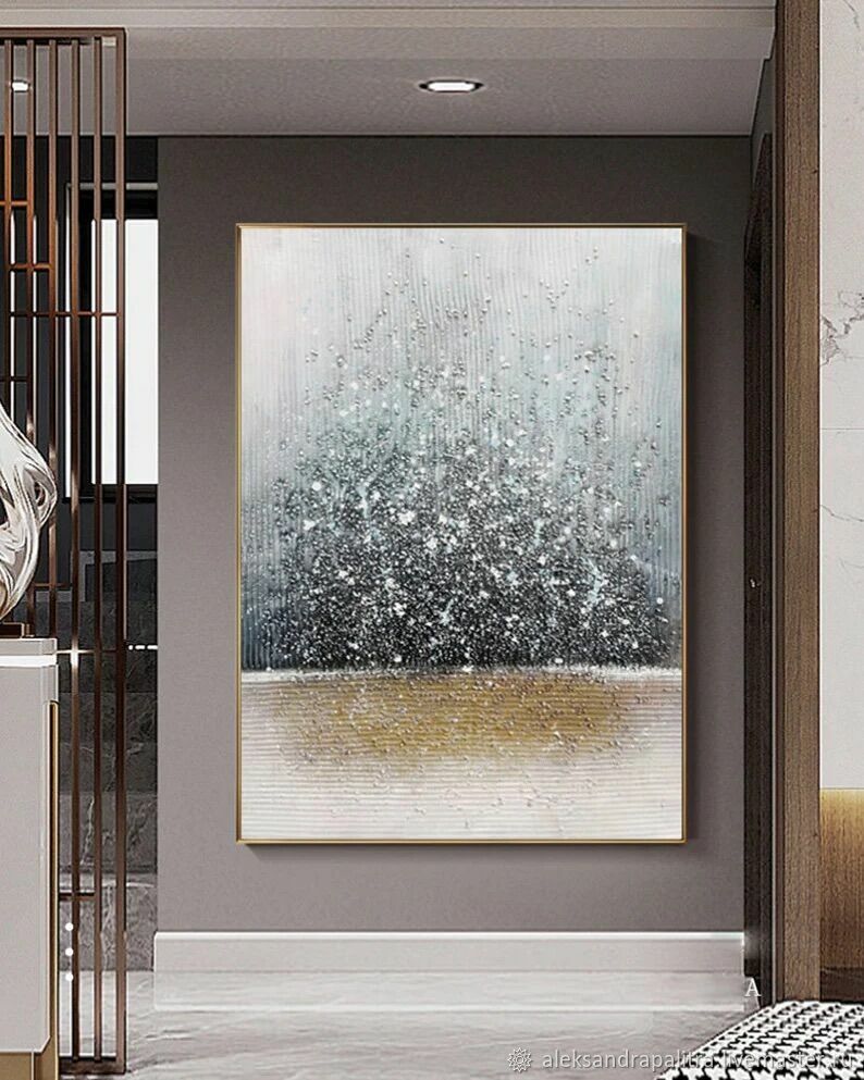 Картины маслом Серебряная абстракция на холсте Стильная картина в дом в интернет-магазине Ярмарка Мастеров по цене 67065 ₽ – RMR4QRU