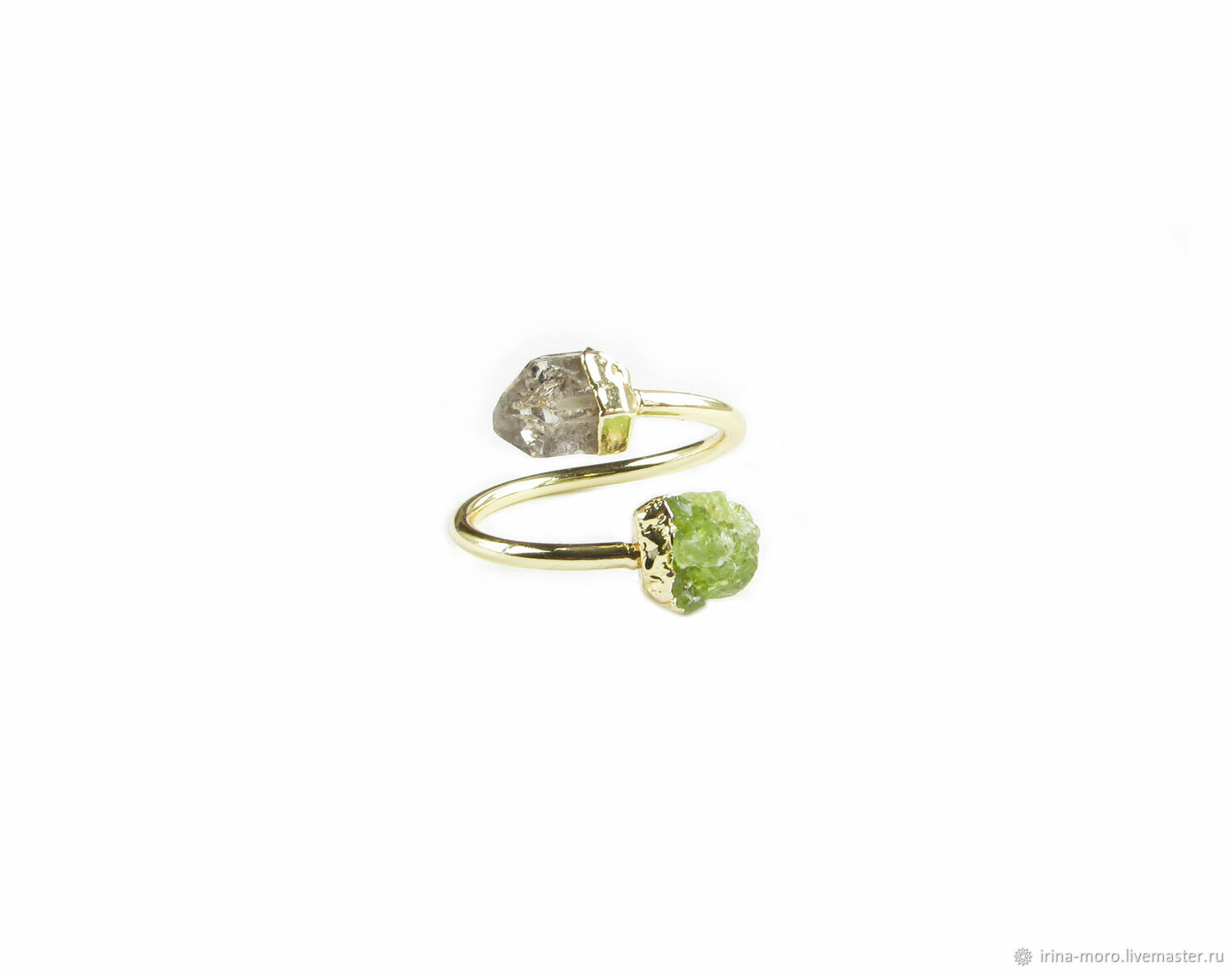 Ring with peridot and Herkimer diamond, ring rough stones, Rings, Moscow,  Фото №1