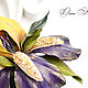 His Majesty iris leather Luneville embroidery Yellow purple, Brooches, Kursk,  Фото №1