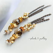 Украшения handmade. Livemaster - original item Earrings with rauchtopaz and natural pearls in gold. Handmade.