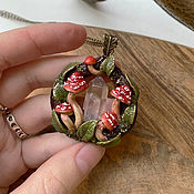 Украшения handmade. Livemaster - original item Forest pendant with fly agarics and quartz. Handmade.