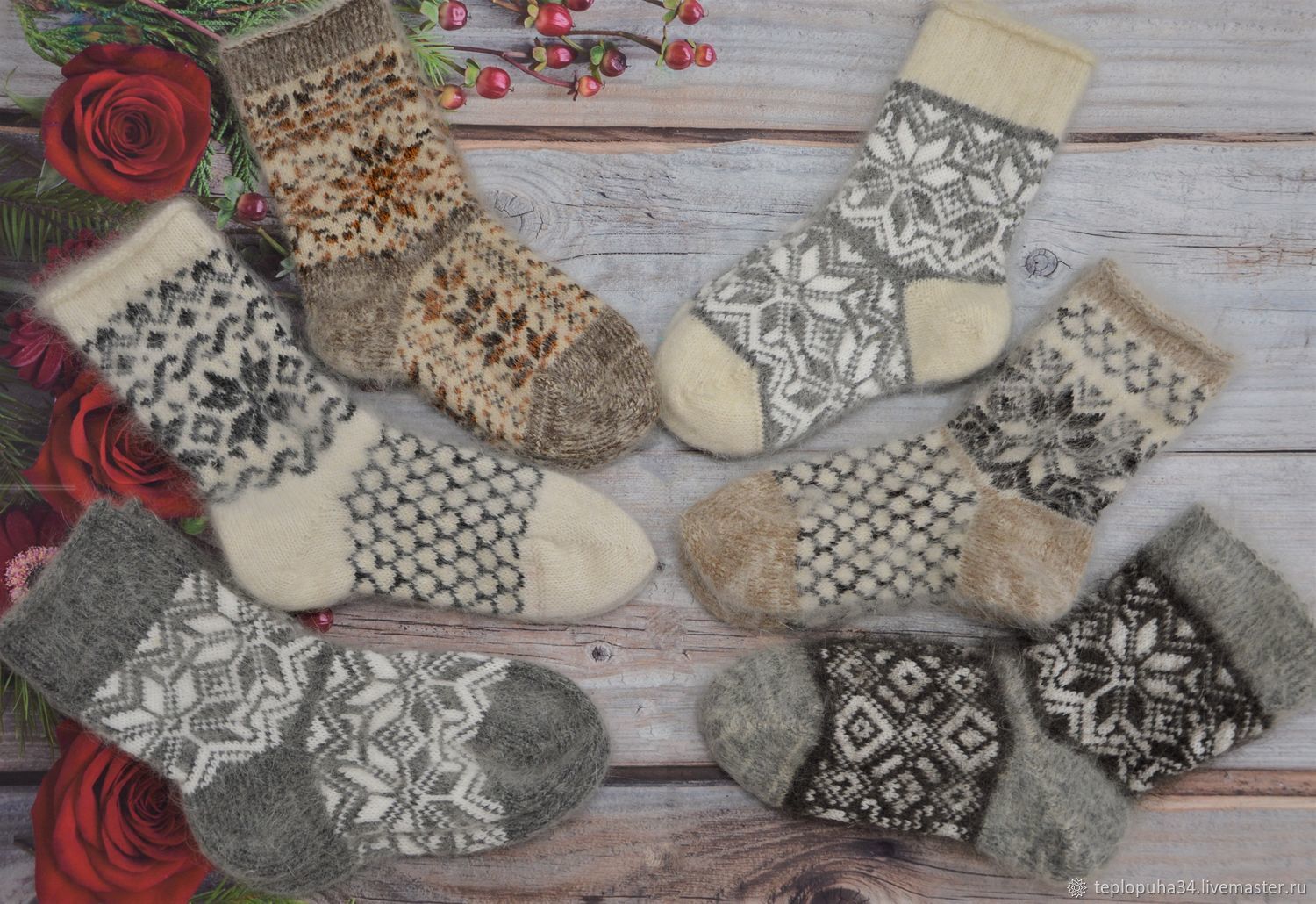 Socks down with ornament, Socks, Urjupinsk,  Фото №1