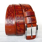 Аксессуары ручной работы. Ярмарка Мастеров - ручная работа Celtic Runes Futhark Leather Belt, Hand Painted Belt. Handmade.