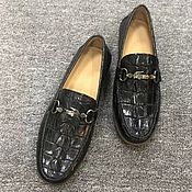 Обувь ручной работы handmade. Livemaster - original item Loafers for men, made of crocodile skin tail, color black.. Handmade.