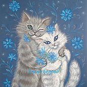 Картины и панно handmade. Livemaster - original item The picture blue love cats in the bedroom on the wedding blue white. Handmade.