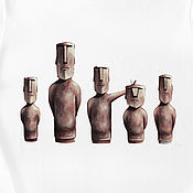 "Статуи моаи" футболка с ручной росписью