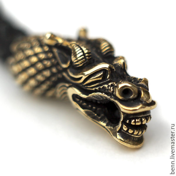 Браслет кожаный с головами дракона (2) Кожаный браслет мужской Подарок