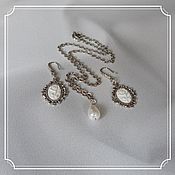 Украшения handmade. Livemaster - original item Jewelry set with mother of pearl and cameos Rose (chain earrings 10h13). Handmade.