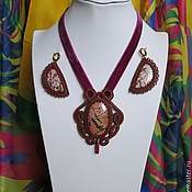 комплект кулон и серьги Кружевница украшение из бисера и камней