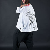 Одежда handmade. Livemaster - original item Cotton loose shirt, Elegant print shirt-TU0795CT. Handmade.