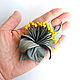 Spotlight Leather Flower Brooch grey with yellow stamens. Brooches. De-Si-Re. My Livemaster. Фото №6