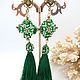 Earrings brush long green emerald glitter, Tassel earrings, Podolsk,  Фото №1