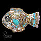 Brooch 'delicate Fish with turquoise', Brooches, Netanya,  Фото №1