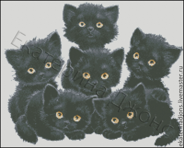 Черный кот с пентаграммой, схема для вышивки