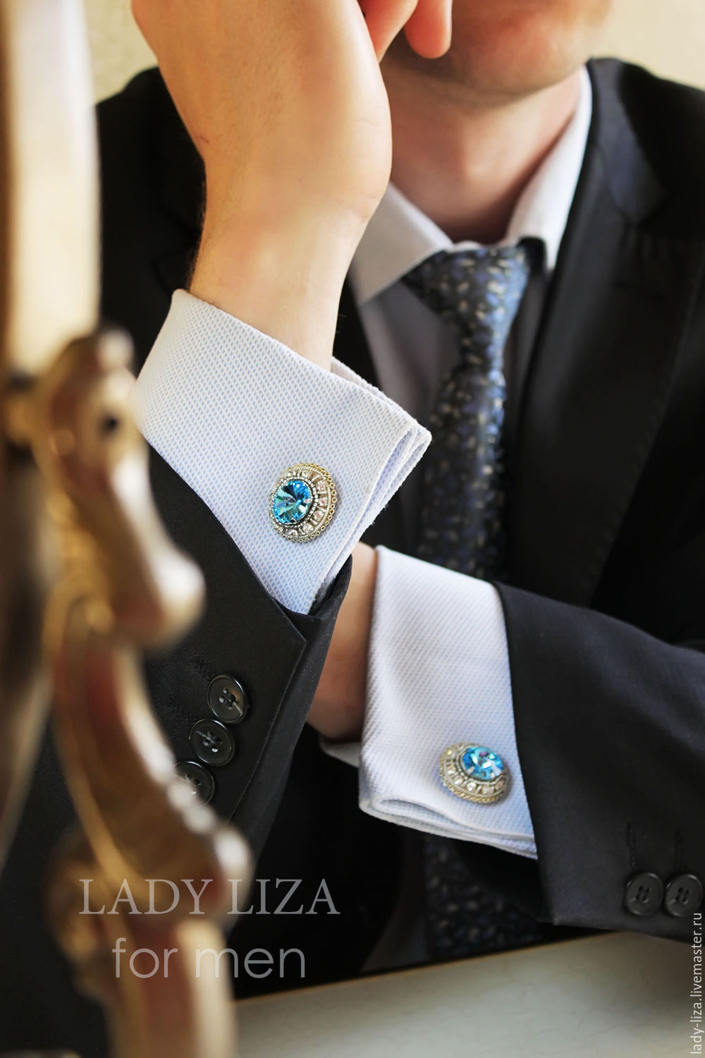 Cufflinks for men Oscar. Cufflinks with blue stone. Men's cufflinks ...