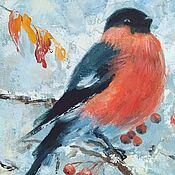 Картины и панно handmade. Livemaster - original item Oil painting Bullfinch on a branch winter landscape Bullfinches. Handmade.