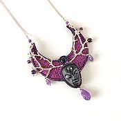 Украшения handmade. Livemaster - original item Purple moonlight necklace, amethyst pendant, embroidered necklace with a face. Handmade.