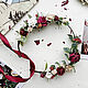 Цветочный венок для прически с бордовыми и бежевыми цветами, ЦВ-222, Украшения для причесок, Санкт-Петербург,  Фото №1