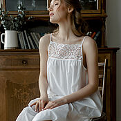 Одежда handmade. Livemaster - original item Cambric Cecile Nightgown with Spanish lace. Handmade.