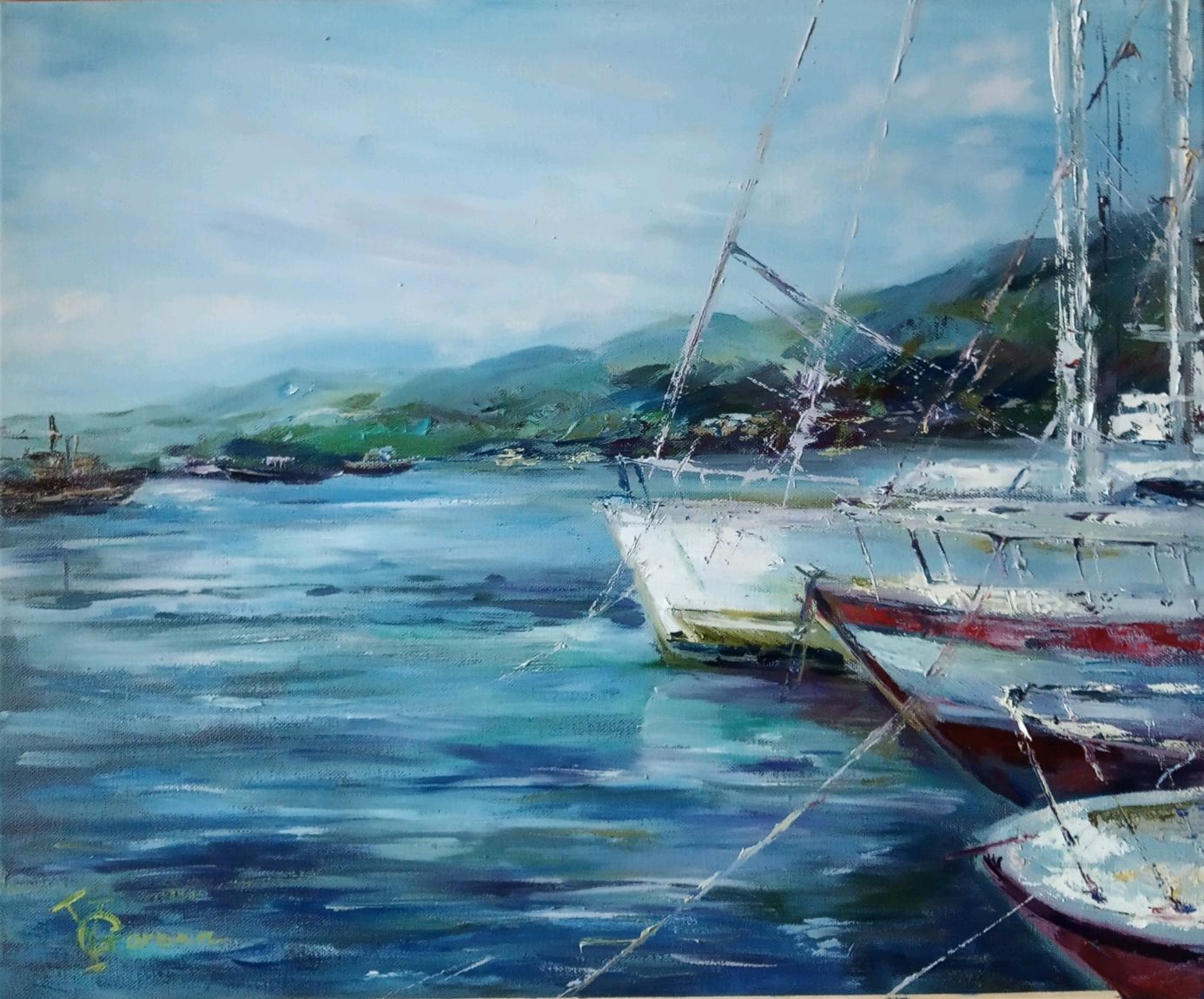 Яхты картина маслом море