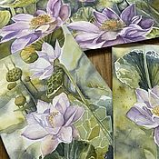 Картины и панно handmade. Livemaster - original item Painting flowers in watercolor Pink Lotus flowers. Triptych. Handmade.