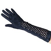 Винтаж handmade. Livemaster - original item Size 7. Demi-season openwork gloves made of natural blue velour. Handmade.