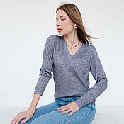 Одежда handmade. Livemaster - original item Knitted jumper with lurex of a free style gray blue gold. Handmade.