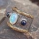 Кольцо с опалом и сапфирами, серебро 925. Кольца. JewelryStudioGem. Интернет-магазин Ярмарка Мастеров.  Фото №2