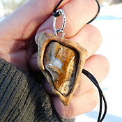 Украшения handmade. Livemaster - original item Copy of Pendant made of Karelian birch with wild amber. Handmade.