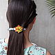 Automatic barrette with succulents 11x4cm, green and orange, Hairpins, Moscow,  Фото №1