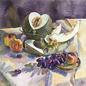 Картины и панно handmade. Livemaster - original item Painting Still Life Melon, grapes and peaches. Handmade.