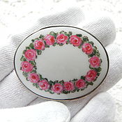 Винтаж handmade. Livemaster - original item Silver antique brooch Roses,porcelain,silver,Sweden,1916. Handmade.