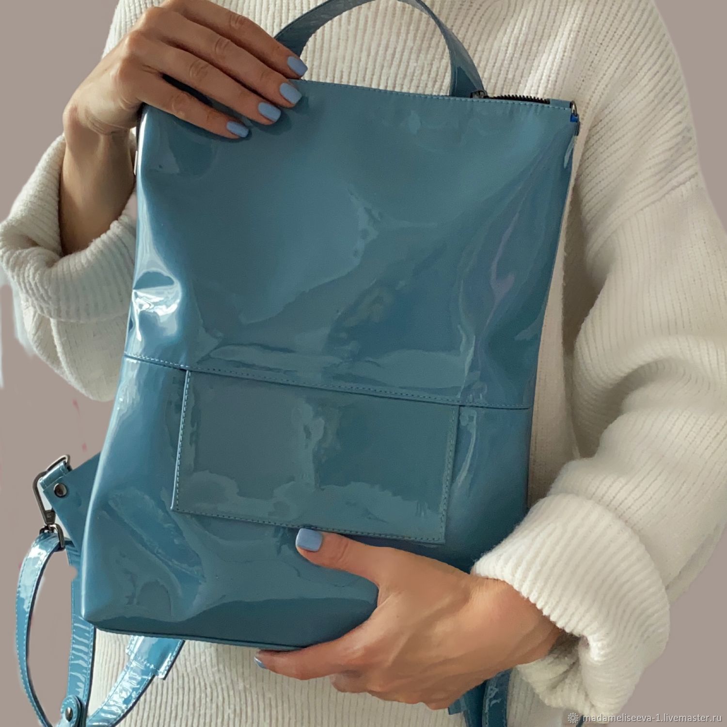 Кожаный рюкзак TOLEDO бирюзовый лак, Классическая сумка, Санкт-Петербург,  Фото №1