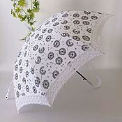 Зонт от солнца "Белое кружево-синий лен"