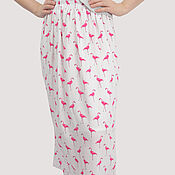 Одежда handmade. Livemaster - original item Skirt Blue White Pink Flamingo Midi/Maxi Length. Handmade.