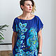 Blue Blouse tunic Peacock hand painted, Blouses, St. Petersburg,  Фото №1