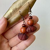 Украшения handmade. Livemaster - original item Earrings with palm seeds and wooden beads brown ethno boho. Handmade.